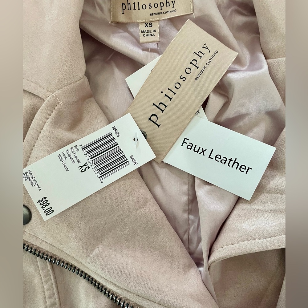 Philosophy Faux Suede Leather Moto Style Jacket Mauve Light Pink XS NWT - Picture 4 of 7